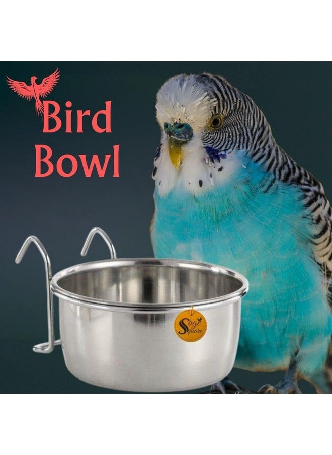 Sage Square Sage Square Stainless Steel Birds Feeder Bowl with Clamp Holder, 200 ml Birds Coop Cup Feeder Bowl with Hook Holder, 200 ml (Pack of 2 Bowls)  - Image 2