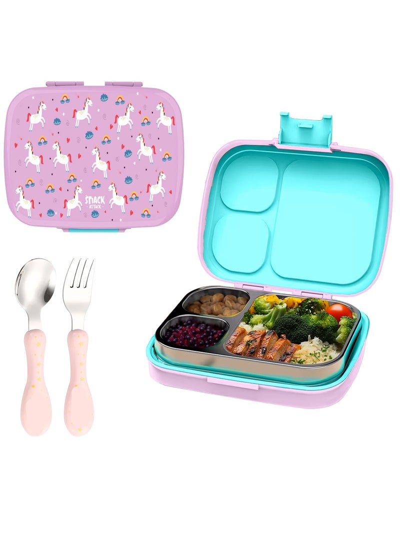 Snack attack Snack Attack Leakproof Bento Lunch Box for Kids – 3 Compartments | Unicorn Design | Food-Grade with Silicone Seal | Toddler Girls’ Lunch Container with Spoon & Fork  - Image 1