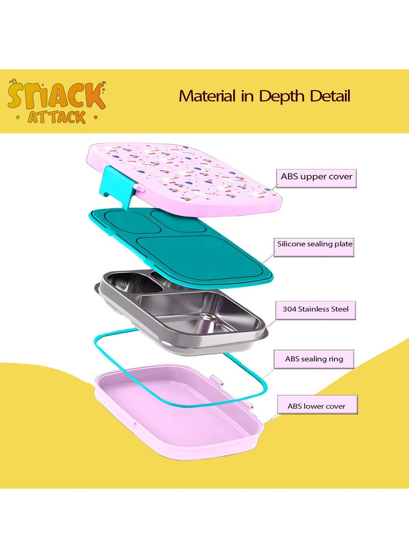 Snack attack Snack Attack Leakproof Bento Lunch Box for Kids – 3 Compartments | Unicorn Design | Food-Grade with Silicone Seal | Toddler Girls’ Lunch Container with Spoon & Fork  - Image 4