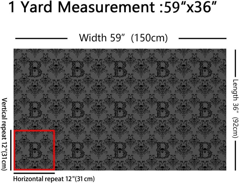 Gothic Damask Upholstery Fabric for Chairs Sugar Skull Letter B Outdoor Fabric by The Yard 109"x63", Personalized Alphabet Coquette Aesthetic Masculine Landscape Fabric - Image 2