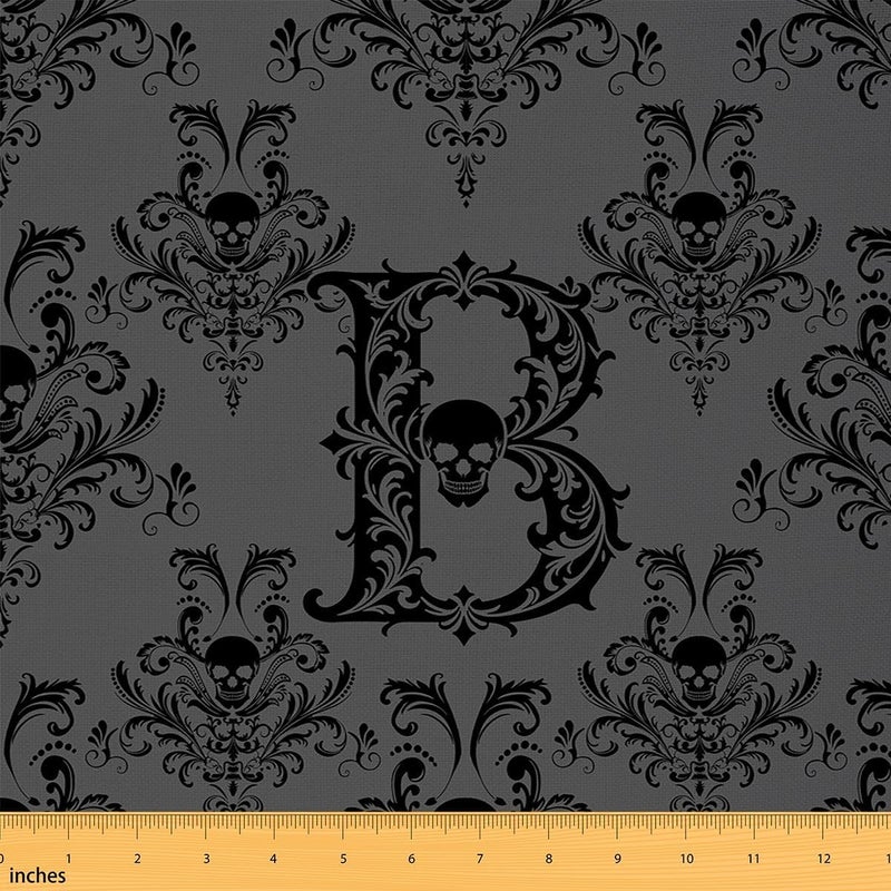 Gothic Damask Upholstery Fabric for Chairs Sugar Skull Letter B Outdoor Fabric by The Yard 109"x63", Personalized Alphabet Coquette Aesthetic Masculine Landscape Fabric - Image 1