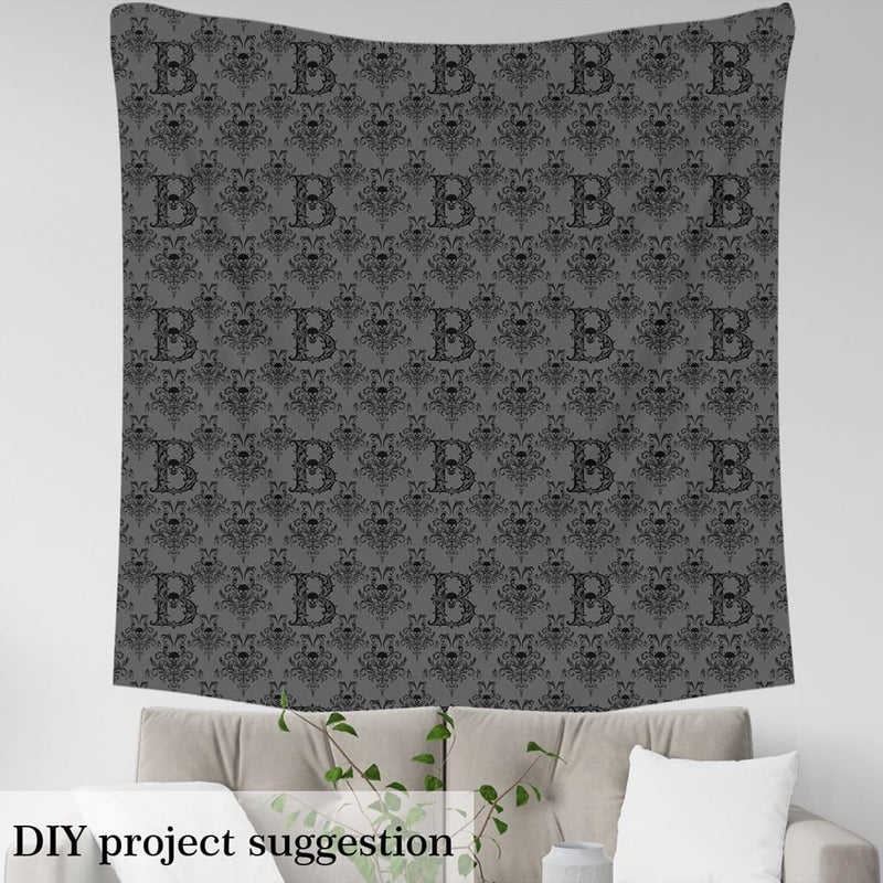 Gothic Damask Upholstery Fabric for Chairs Sugar Skull Letter B Outdoor Fabric by The Yard 109"x63", Personalized Alphabet Coquette Aesthetic Masculine Landscape Fabric - Image 4
