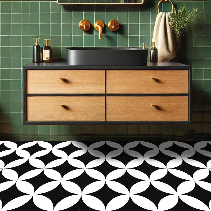HOMETITUTE 10PCS 12x12 Inch Black and White Geometric Peel and Stick Floor Tiles Removable Self Adhesive Vinyl Flooring Stickers for Kitchen Living Room Entryway Office Modern Home Decor - Image 5