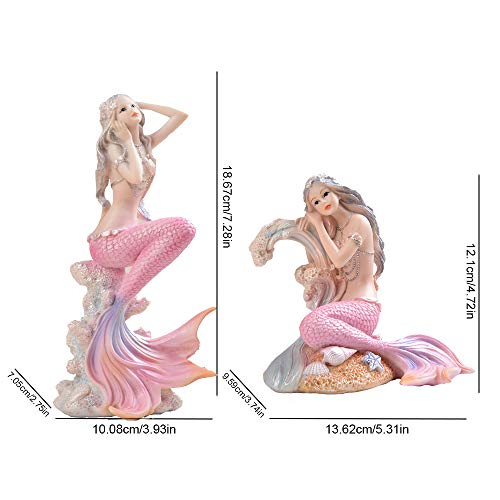 Rayberro Pink Mermaid Figurines 7.28" Resin Mermaid Sculpture Mediterranean Princess Ornaments Home Office Desktop Bookshelf Mermaid Collectible Figurines Crafts Fish Tank Aquarium Decoration - Image 2