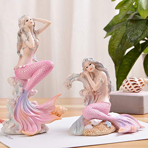 Rayberro Pink Mermaid Figurines 7.28" Resin Mermaid Sculpture Mediterranean Princess Ornaments Home Office Desktop Bookshelf Mermaid Collectible Figurines Crafts Fish Tank Aquarium Decoration - Image 5