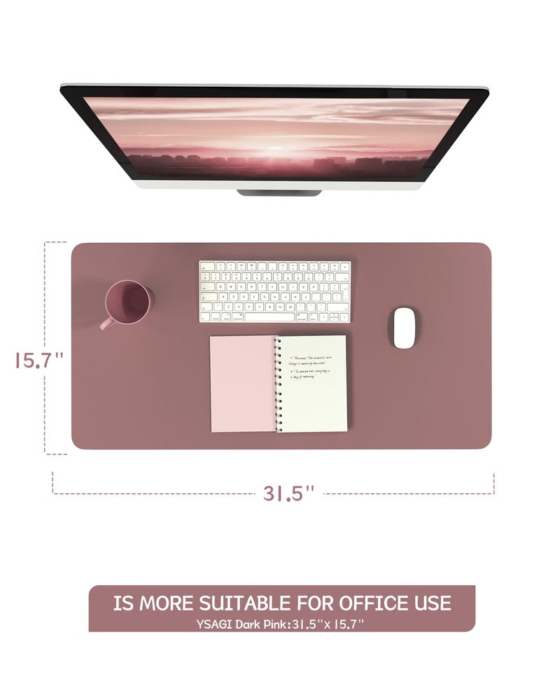 YSAGi Non-Slip Leather Desk Pad Blotter, Waterproof Laptop Computer Desk Keyboard Mat, Table Protector Mat, Large Mouse Pad for Office/Work/Home/Decor(Dark Pink, 31.5" x 15.7") - Image 5