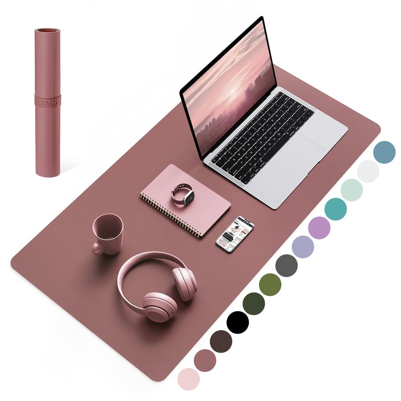 YSAGi Non-Slip Leather Desk Pad Blotter, Waterproof Laptop Computer Desk Keyboard Mat, Table Protector Mat, Large Mouse Pad for Office/Work/Home/Decor(Dark Pink, 31.5" x 15.7") - Image 1
