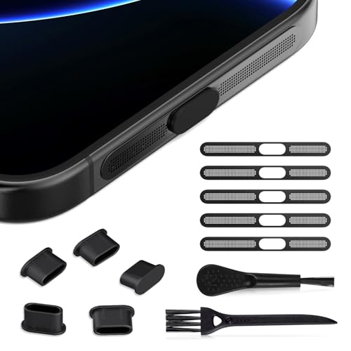 iKammo 5 PCS USB C Port Cover for iPhone 17/17 Pro/16 Pro Max/15 Pro Max Speaker Mesh Protector Dust Cover with Cleaning Brushes(NOT FIT 17 Pro Max) - Image 1