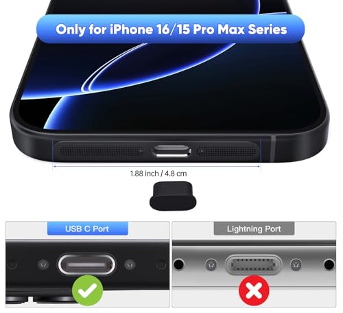 iKammo 5 PCS USB C Port Cover for iPhone 17/17 Pro/16 Pro Max/15 Pro Max Speaker Mesh Protector Dust Cover with Cleaning Brushes(NOT FIT 17 Pro Max) - Image 4