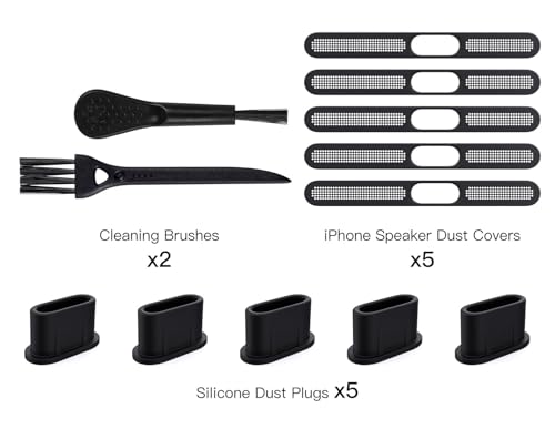 iKammo 5 PCS USB C Port Cover for iPhone 17/17 Pro/16 Pro Max/15 Pro Max Speaker Mesh Protector Dust Cover with Cleaning Brushes(NOT FIT 17 Pro Max) - Image 5