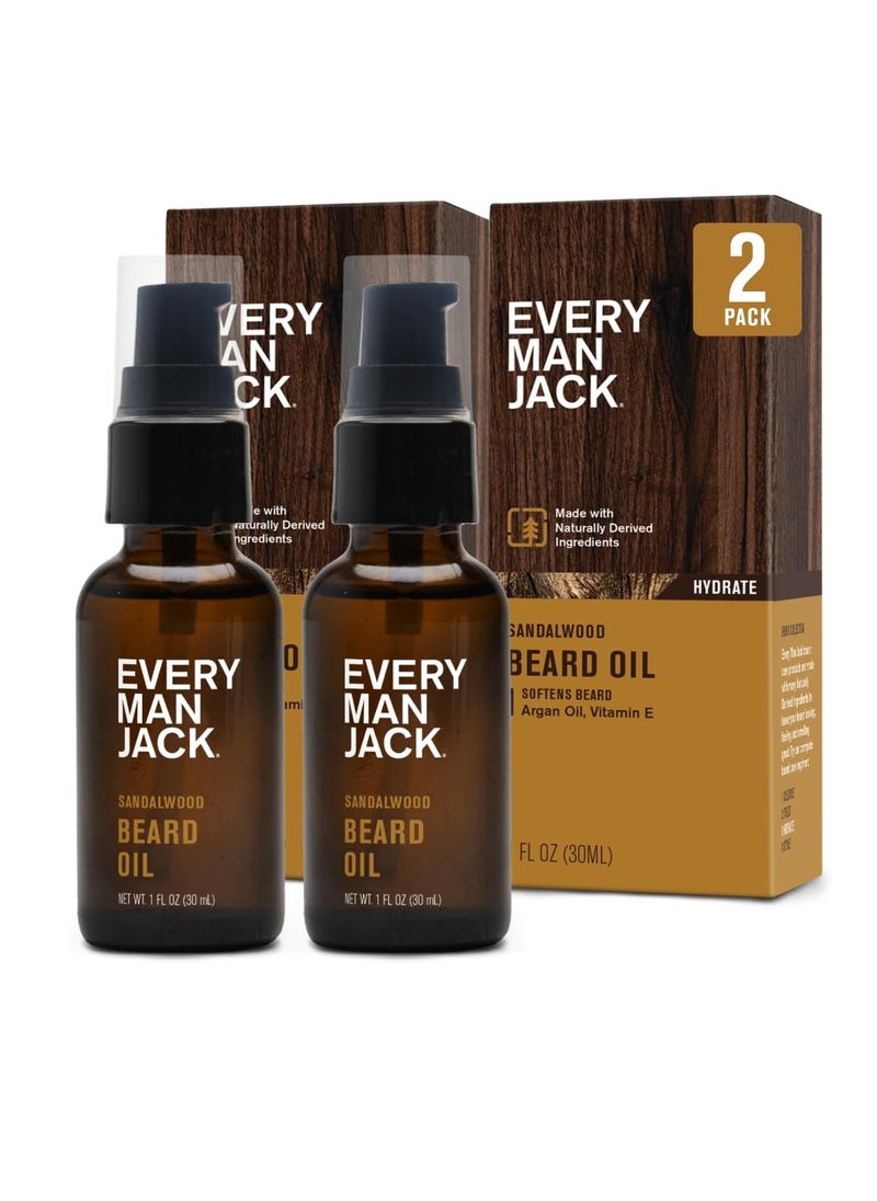 Every Man Jack - Every Man Jack Mens Beard Oil - Subtle Sandalwood Fragrance - Deeply Moisturizes and Softens Your Beard and Adds a Natural Shine - Naturally Derived with Shea Butter and Argan Oil - 1 fl oz (2 Pack) - Image 1