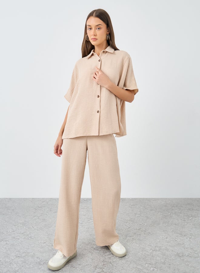 Styli Women Beige Relaxed Fit Shirt and Trouser Modest Set - Image 2