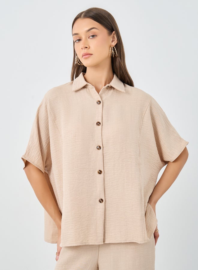 Styli Women Beige Relaxed Fit Shirt and Trouser Modest Set - Image 3