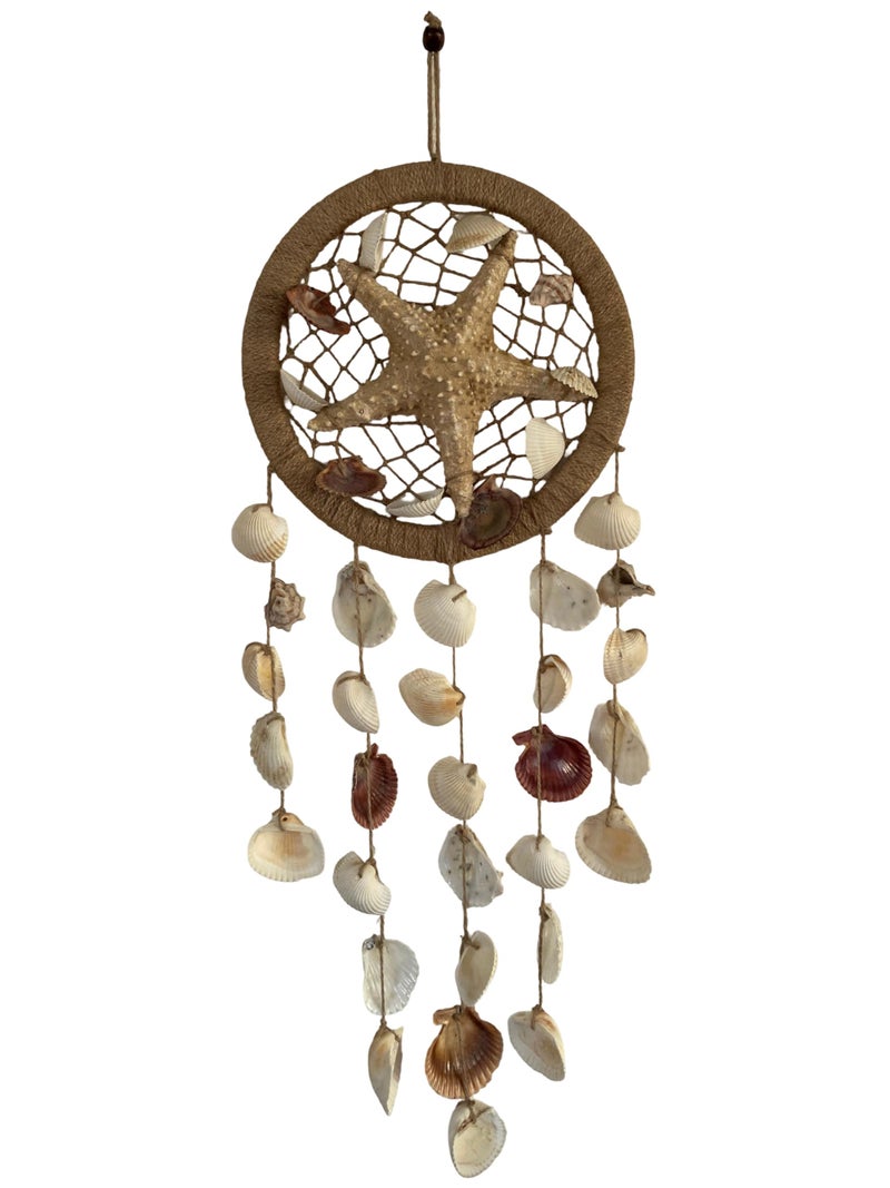 Handmade Macrame Dream Catcher - North Coast Real Sea Star & Shells Wall Decor for Peaceful Sleep, Positive Energy, Stylish Home Vibes, Bedroom, Living Room, Cars, Yoga (Ocean, Extra Large)