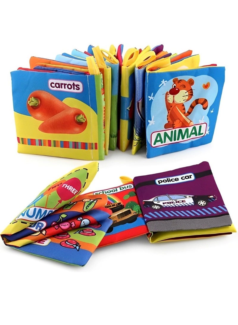 كتاب قماش ناعم ملون ثلاثي الأبعاد للتعليم المبكر للأطفال 4 جوانب 8 صفحات قابلة للغسل لعمر 6 أشهر فما فوق يشعر الأطفال الصغار باللمس، ألعاب مونتيسوري التعليمية للأولاد والبنات (موضوع الشخصيات) - Image 2