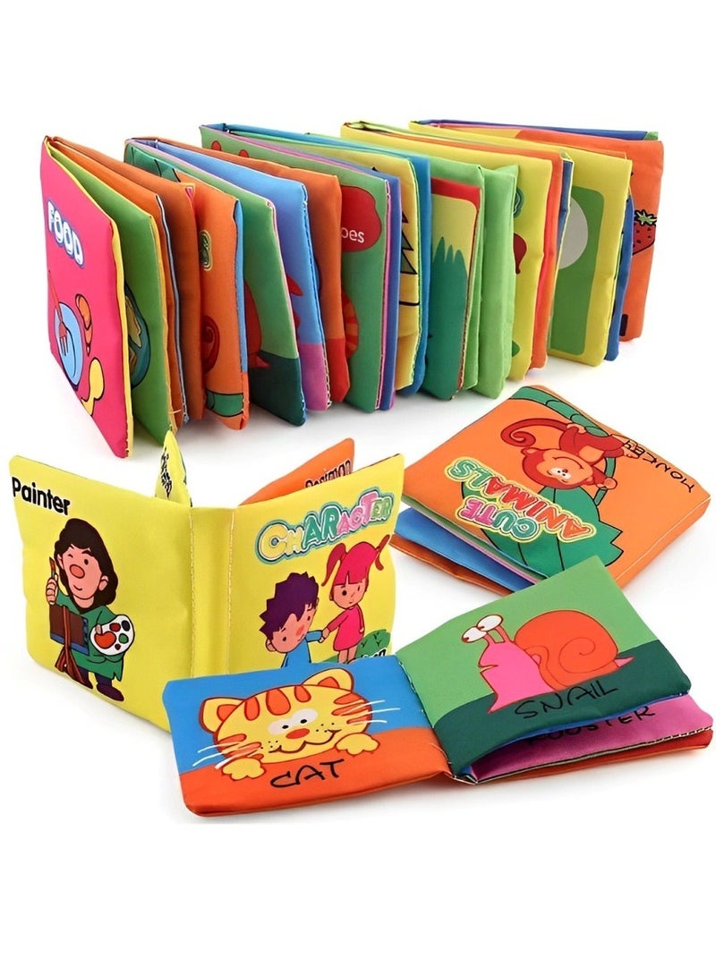 كتاب قماش ناعم ملون ثلاثي الأبعاد للتعليم المبكر للأطفال 4 جوانب 8 صفحات قابلة للغسل لعمر 6 أشهر فما فوق يشعر الأطفال الصغار باللمس، ألعاب مونتيسوري التعليمية للأولاد والبنات (موضوع الشخصيات) - Image 3