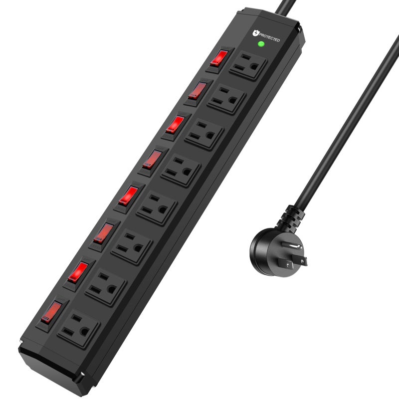 ANNQUAN 8 Outlet Heavy Duty Power Strip with 8 Individual Switches,Moutable Metal Power Strip Surge Protector 1200 Joules,6FT 14AWG Extension Cord,15A 1800W 125V 60Hz - Image 1