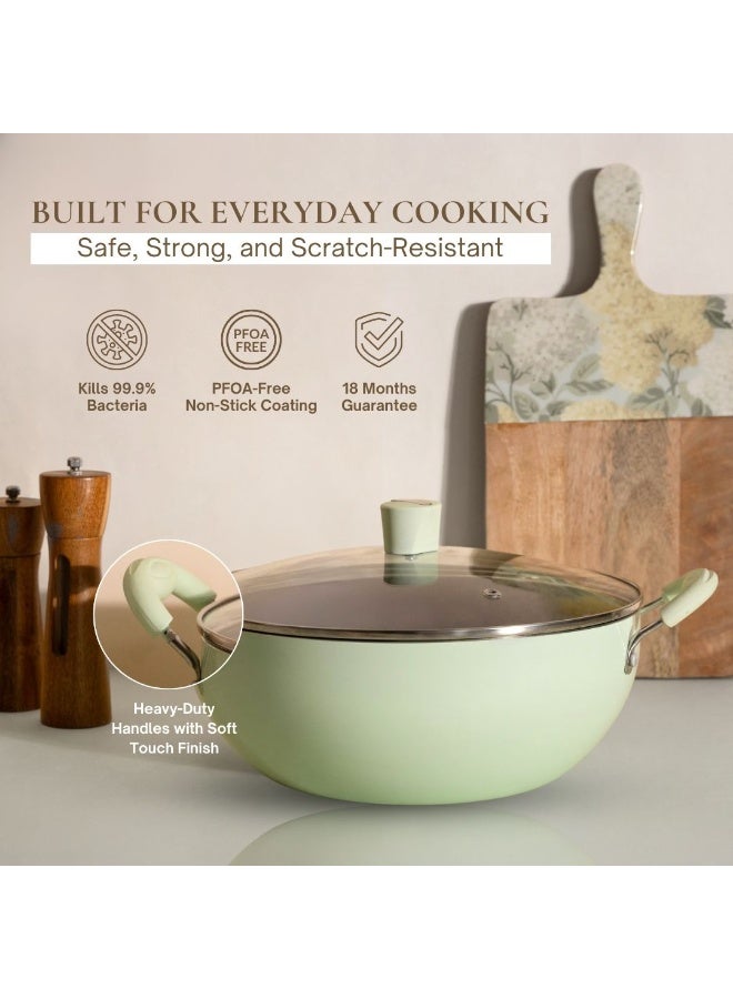 NIRLEP NutriHealth Pro 26cm Induction Deep Kadai with Glass Lid | Silver Ion Coating, Induction Compatible, Metal Spoon Friendly, Heavy Duty Handles With Soft Touch Finish - Image 2