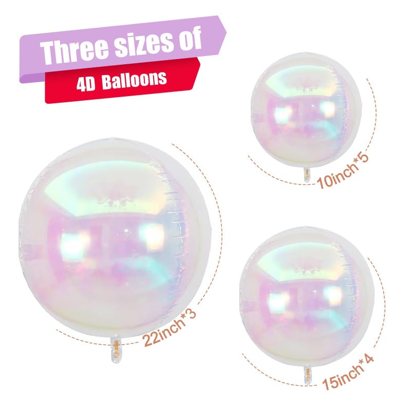 Vibzox 12Pcs Iridescent Round Foil Balloons, 22" 15" 10" 4D Clear Ball Balloon, Holographic Balloons for Birthday Wedding Folding Rainbow Under The Sea Mermaid Party decoration - Image 2