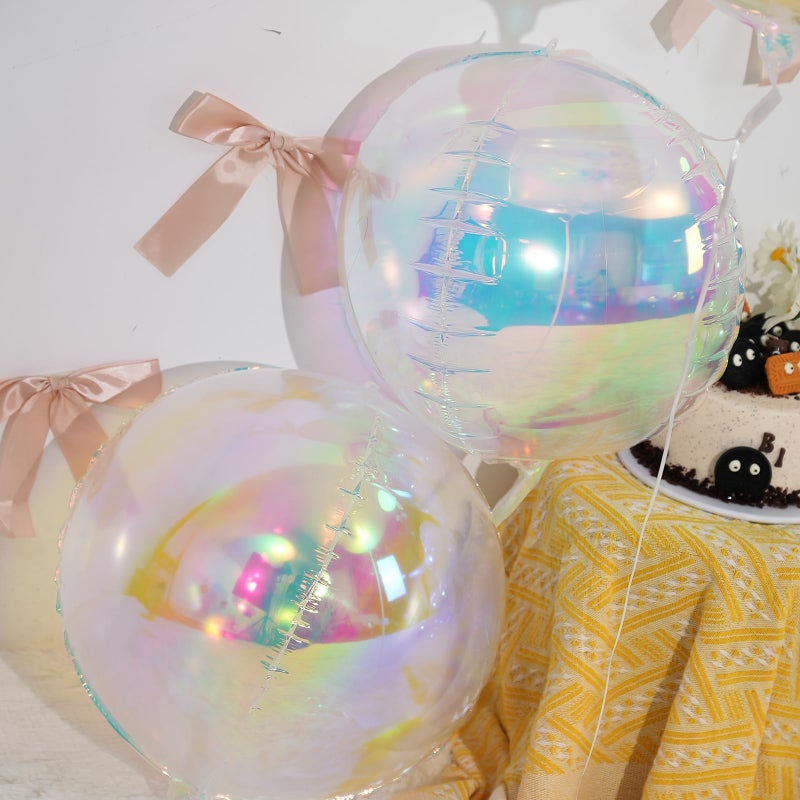 Vibzox 12Pcs Iridescent Round Foil Balloons, 22" 15" 10" 4D Clear Ball Balloon, Holographic Balloons for Birthday Wedding Folding Rainbow Under The Sea Mermaid Party decoration - Image 5