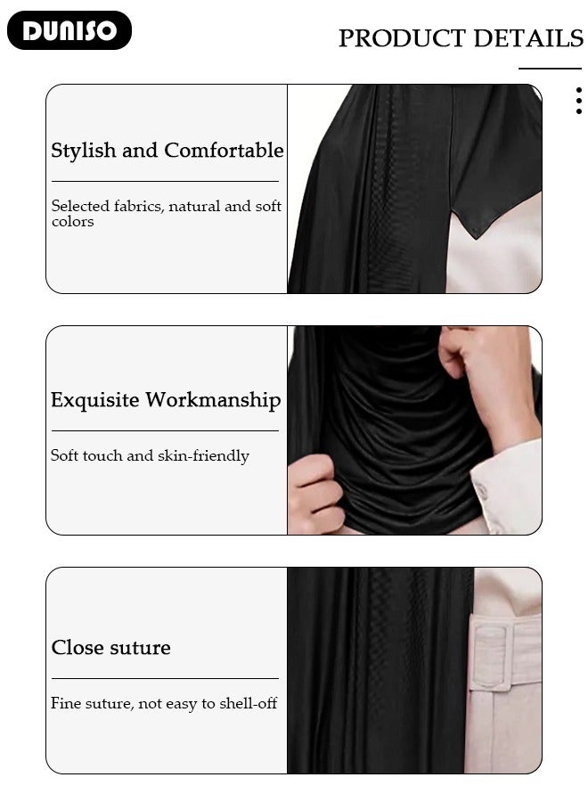 DUNISO Hijab Headscarf for Women,High Quality Muslim Shawl Head Scarf, Elegant Prayer Hijab Prayer Shawl,High Stretch Hijab,Pure Color Half-body Cover Hijab,Girls and Women Ideal Soft Lightweight Headscarf  - Image 4