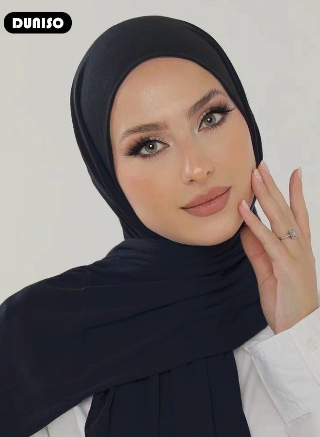 DUNISO Hijab Headscarf for Women,High Quality Muslim Shawl Head Scarf, Elegant Prayer Hijab Prayer Shawl,High Stretch Hijab,Pure Color Half-body Cover Hijab,Girls and Women Ideal Soft Lightweight Headscarf  - Image 5
