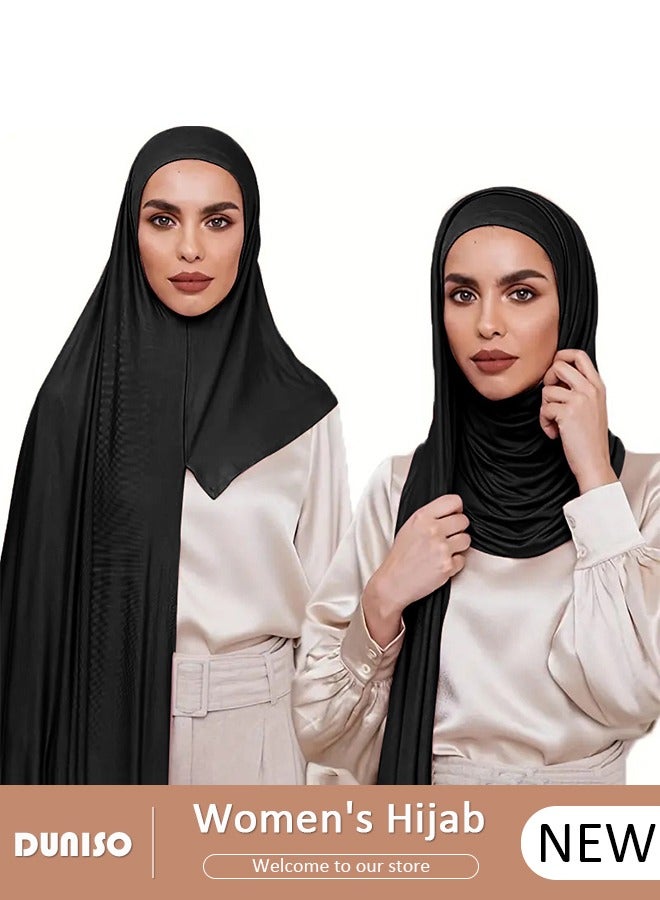 DUNISO Hijab Headscarf for Women,High Quality Muslim Shawl Head Scarf, Elegant Prayer Hijab Prayer Shawl,High Stretch Hijab,Pure Color Half-body Cover Hijab,Girls and Women Ideal Soft Lightweight Headscarf  - Image 1
