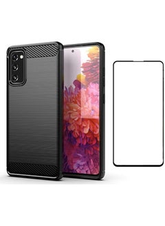 Phone Case For Samsung Galaxy S20 Fe 5G And Tempered Glass Screen Protector Film Cover With Accessories Slim Thin Shockproof Soft Silicone Rubber Rugged Carbon Fiber Tpu S20Fe S20Fe5G Black