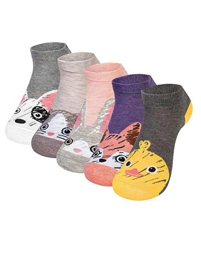 SYOSI 5 Pairs Cute Cotton Socks Short Funny Animal Design Low Socks for Girl Boy Women and Man  - Image 1