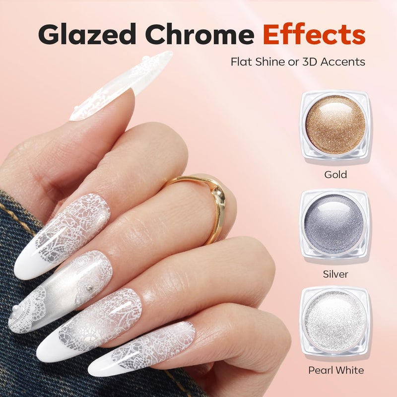Modelones 16PCS Lace Nail Stamping Kit, French Tip Stamper White Black Painting Gel Polish Chrome Powder Proof Matte Gel Top Coat Gingham Template Dual Nail Art Brush Spring Manicure Gift for Women - Image 5