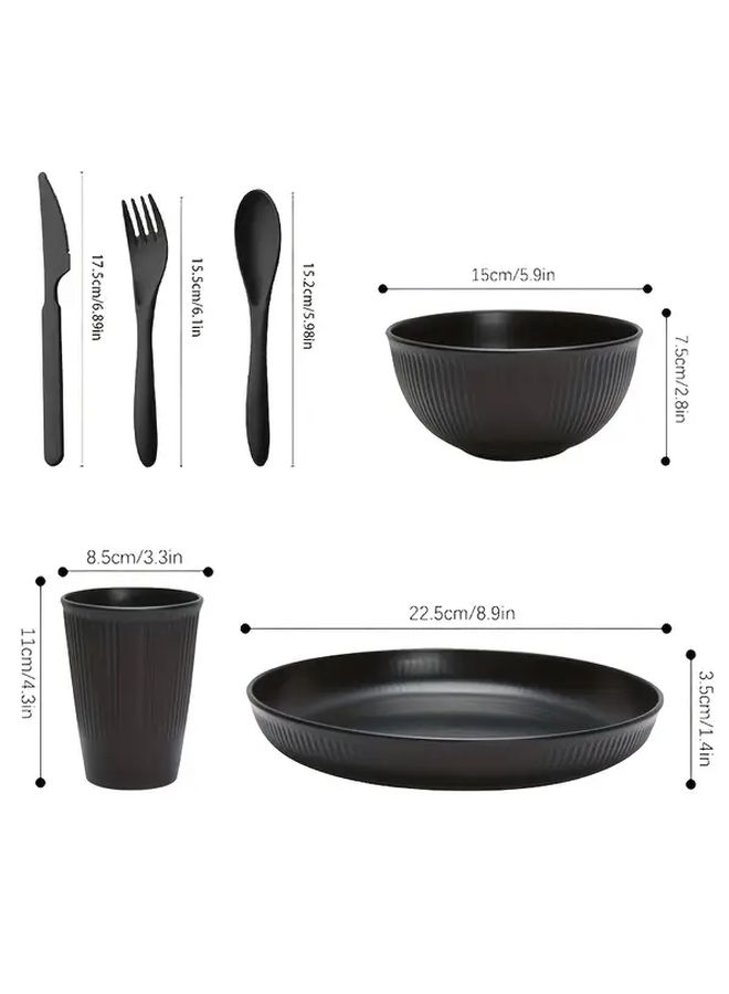 Black 36 Piece Plastic Dinnerware Set Microwave Safe Stackable Reusable - Image 3