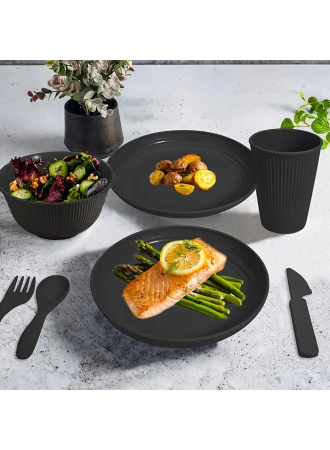 Black 36 Piece Plastic Dinnerware Set Microwave Safe Stackable Reusable - Image 2