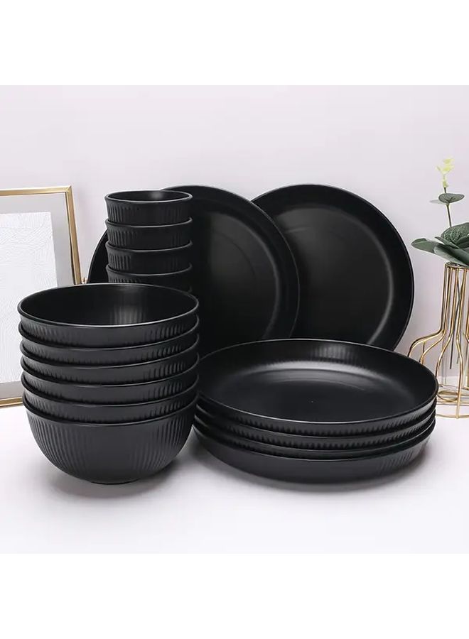 Black 36 Piece Plastic Dinnerware Set Microwave Safe Stackable Reusable - Image 5