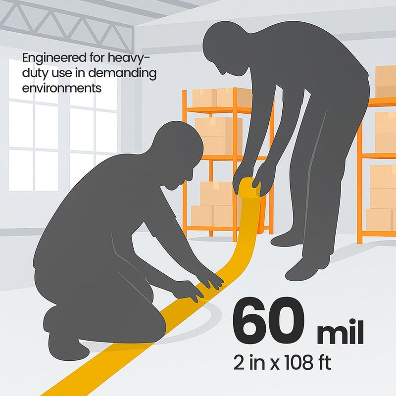Duramark EC700 Floor Marking Tape for Concrete and Pavement | Industrial Marking Tape for Warehouses | Long-Lasting | High Durability, Yellow, 2 Inches by 108 Feet - Image 5