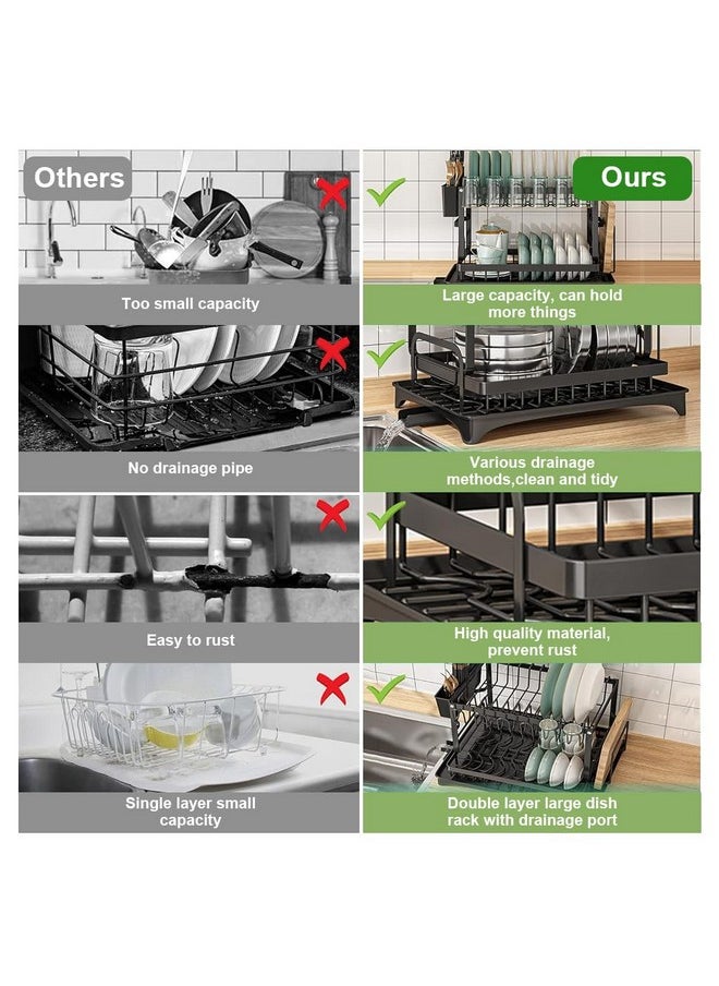 SUPVOX Supvox® Dish Drying Rack Kitchen Organizer Countertop Double Layer Dish Drain Rack Kitchen Organizer Cup Drying Rack Kitchen Carbon Steel Plates Drying Rack Large Dish Drainer Kitchen Organizer  - Image 4