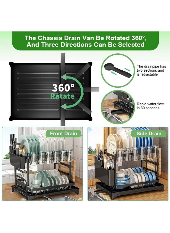 SUPVOX Supvox® Dish Drying Rack Kitchen Organizer Countertop Double Layer Dish Drain Rack Kitchen Organizer Cup Drying Rack Kitchen Carbon Steel Plates Drying Rack Large Dish Drainer Kitchen Organizer  - Image 3