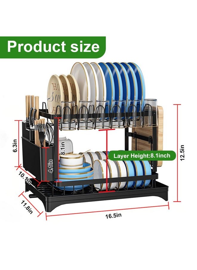 SUPVOX Supvox® Dish Drying Rack Kitchen Organizer Countertop Double Layer Dish Drain Rack Kitchen Organizer Cup Drying Rack Kitchen Carbon Steel Plates Drying Rack Large Dish Drainer Kitchen Organizer  - Image 2
