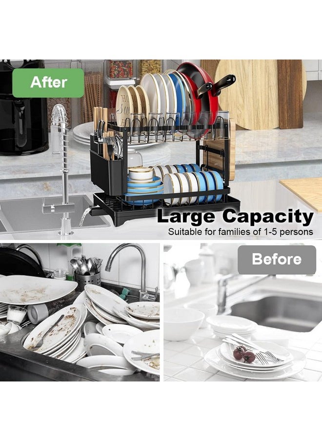 SUPVOX Supvox® Dish Drying Rack Kitchen Organizer Countertop Double Layer Dish Drain Rack Kitchen Organizer Cup Drying Rack Kitchen Carbon Steel Plates Drying Rack Large Dish Drainer Kitchen Organizer  - Image 5