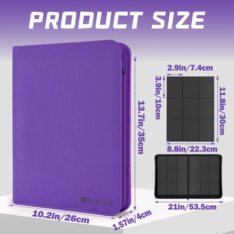 Fonwill 9 Pocket Card Binder,360 Pockets Trading Card Holder Book, Premium PU Cover Zip Folder Binder,Side Loading Carrying Case Binder Album for TCG,MTG,Sports Cards,Game Cards (Purple) - Image 3