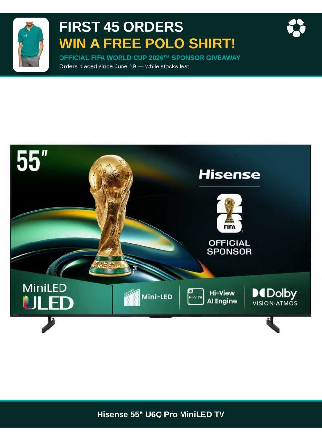 هايسنس تلفاز ذكي 55 بوصة 4K UHD QLED بتقنية النقاط الكمومية، Dolby Vision Atmos، مع مضخم صوت مدمج، 60 هرتز، موديل 2025، ضمان لمدة سنتين - Image 1