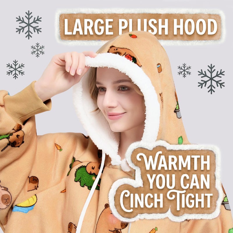 Qeils Wearable Blanket Hoodie for Women, Comfy Sherpa Sweatshirt Blanket as Birthday Christmas Gifts, Oversized Pullover Jacket Blanket Hoodie for Adult (Capybara, Adult) - Image 2