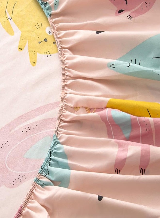 KWLOVER 2PC Soft Bed Fitted Sheet and Pillowcases Set,Cute Cats Printed Bed Sheets for Kids Boys Girls Twin Size Bed (Pink Cats, Twin) - Image 3