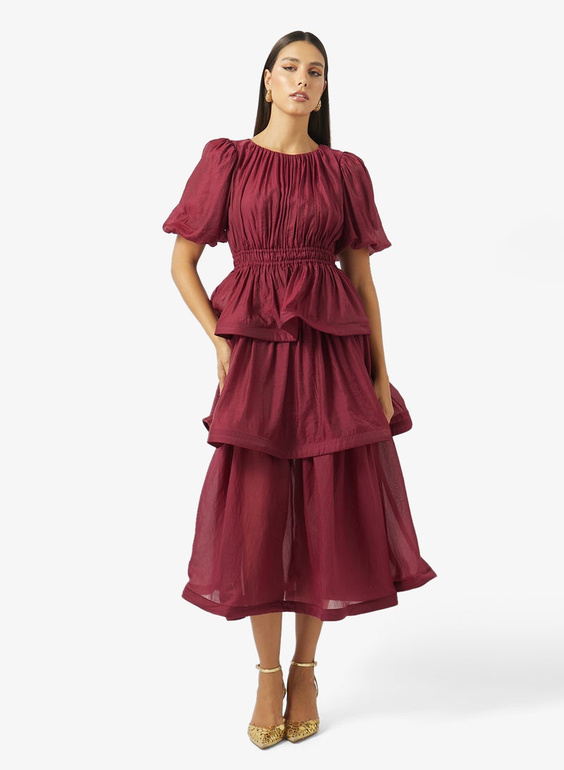 YAS TILLA Tiered Puff Sleeve Midi Dress - Image 1