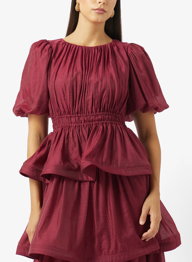 YAS TILLA Tiered Puff Sleeve Midi Dress - Image 3