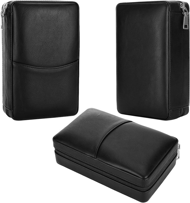 CiTree Portable Cigar Humidor, Cedar Wood Leather Cigar Case with Lighter and Cigar Cutter, Black - Image 4