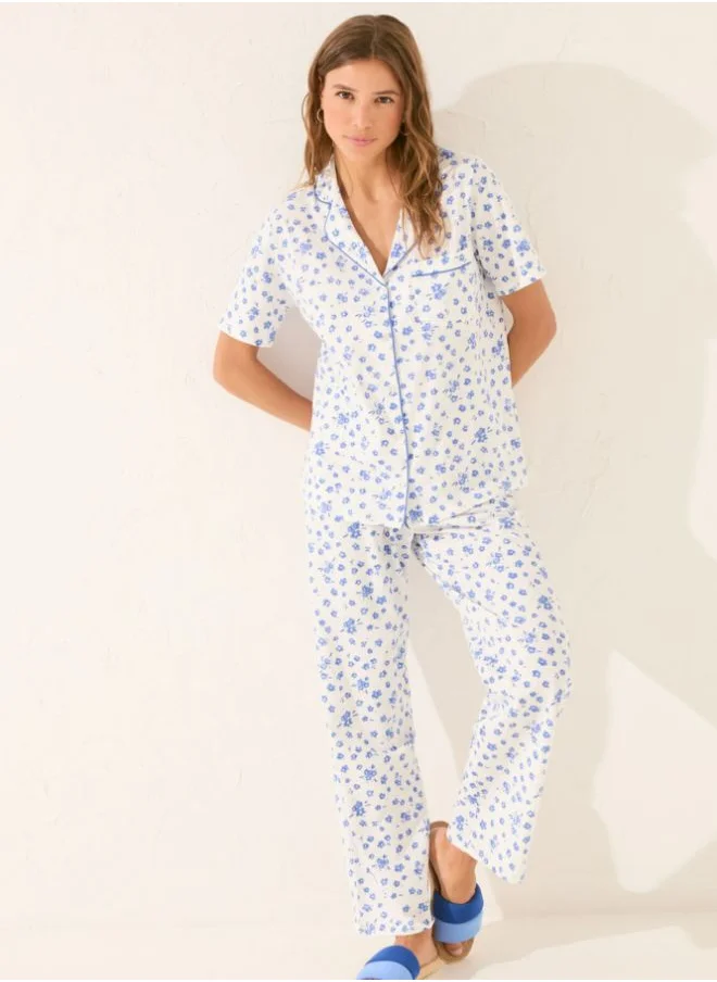 women'secret White floral classic pyjamas