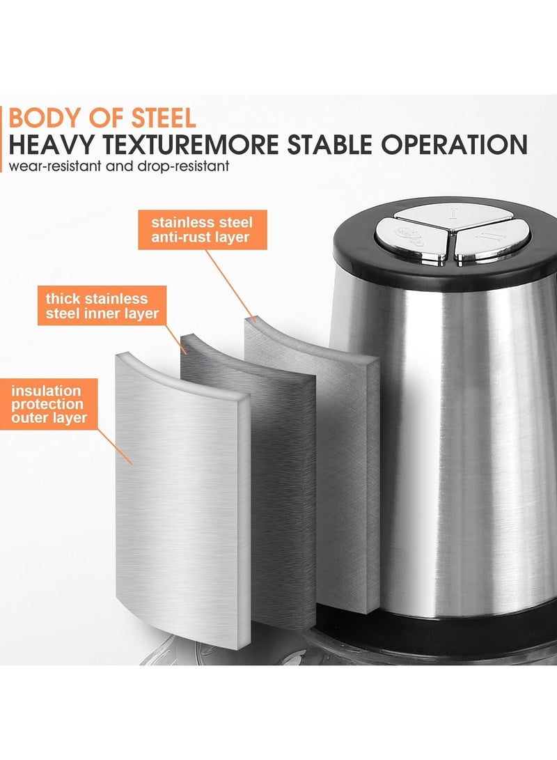 بريمو بلس مفرمة لحم كهربائية 5 لتر، 3 سرعات قابلة للتعديل 500 واط من الستانلس ستيل، محضر طعام للمطبخ متعدد الوظائف من الستانلس ستيل مع 5 شفرات، مفرمة منزلية للحوم والبصل والخضروات والمكسرات - Image 5