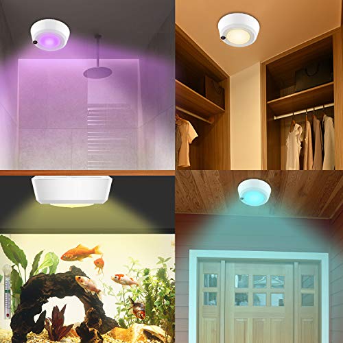 LUXSWAY Wireless Battery Ceiling Lights, Remote Shower Lights Color Changing, 300 Lumens Dimmable Wireless Ceiling Lights for Bedroom Shower Closet Hallyway, 5.67 Inch, 2 Pack - Image 3