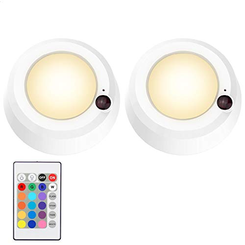 LUXSWAY Wireless Battery Ceiling Lights, Remote Shower Lights Color Changing, 300 Lumens Dimmable Wireless Ceiling Lights for Bedroom Shower Closet Hallyway, 5.67 Inch, 2 Pack - Image 1