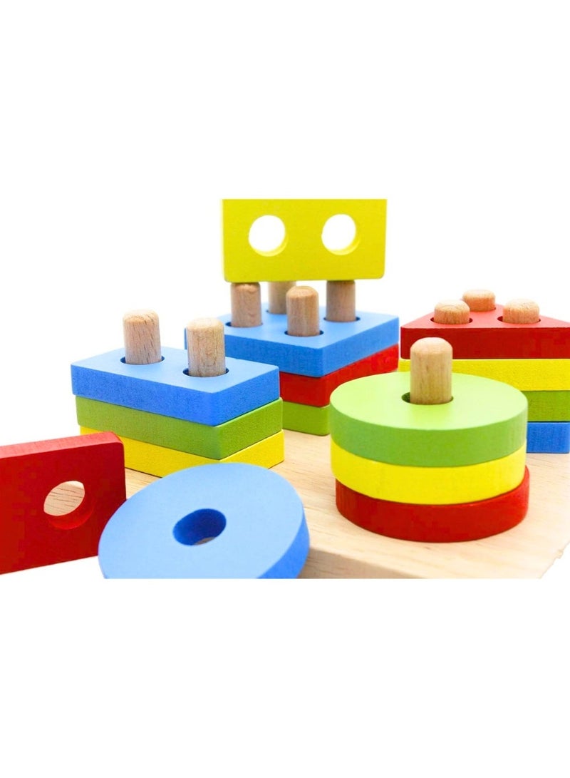 ZedPlay Wooden Sorting & Stacking Toys, Montessori Toys for 1 2 3 Years Old Toddlers, Shape Sorter Puzzles with16-Piece Large Geometric Blocks, Gift for 12+ Months Baby Boys Girls - Image 5